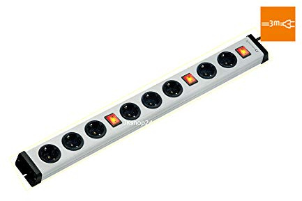 Mehrfachsteckdose 8-Fach in Gruppen 3+3+2-Fach allpolig-schaltbar | 5m-Zuleitung | Universal-Steckdosenleiste mit erweitertem Berührungsschutz | max. 250 V~, 16 A, 50 Hz, 3.600 W | 0203x00082305