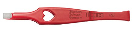 nippes Solingen Pinzette mit abgewinkelter Spitze, Edelstahl rostfrei, 8 cm, Rotes Herz-Design, Pinzette Augenbrauen Zupfen, Pinzette Spitz, Augenbrauen Pinzette Fein, Rot (Herz)