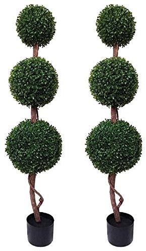 GreenBrokers 4ft/120cm-Best Quality Triple Ball Artificial Boxwood Topiary Trees 4ft/120cm-(Pack of 2), Green, 120cm/4ft