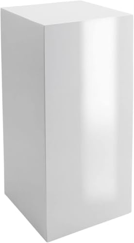 VIVANNO Podest Deko-Säule Blumenständer Fiberglas Weiß Hochglanz 30x30x60 | Moderner Dekoständer für Innen und Außen, Rechteckige Stele für Skulpturen und Blumen, Stabil und Standfest