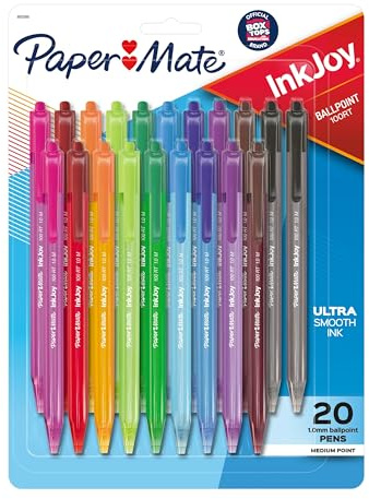 Paper Mate InkJoy 100RT Retractable Ballpoint Pens, Medium Point (1.0mm), 20 Count - Teacher Essentials, Colorful Office Supplies, Note-Taking, Back to School