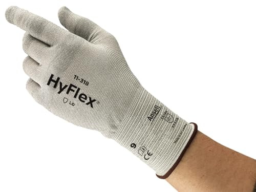 Ansell HyFlex 11-318 Arbeitshandschuhe, Mechaniker-Handschuh, Silikonfrei, Antistatisch und Flusenarm, Geeignet von Touchscreens, Industrie PSA, Grau, Größe XL (12 Paar)