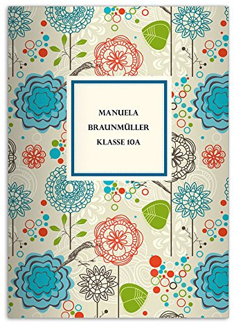 Kartenkaufrausch 4 personalisierte, fröhliche Flower Power DIN A4 Schulhefte, Notizhefte, bunt Lineatur 20 (blanko Heft)