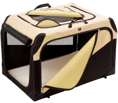 HUNTER faltbare Hundebox, Farbe: beige, faltbar & leicht transportierbar, stabil durch Gestänge & Heringe, Mesh-Fenster für Luft & Sichtkontakt, kuschelige Liegematte waschbar, Größe: M