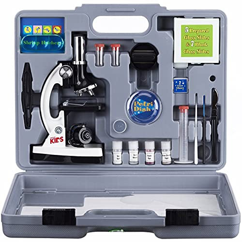 AmScope M30-ABS-KT2-W Beginner Microscope Kit, LED and Mirror Illumination, 300X, 600x, and 1200x Magnification, Includes 52-Piece Accessory Set and Case, White by AmScope