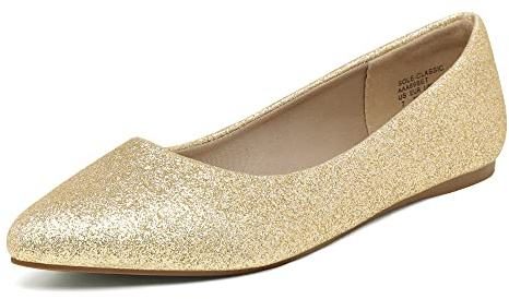 DREAM PAIRS Women's Casual Pointed Toe Ballet Pumps Slip On Ballerina Flats Shoes,Size 5.5,Gold/Glitter,Sole-Classic