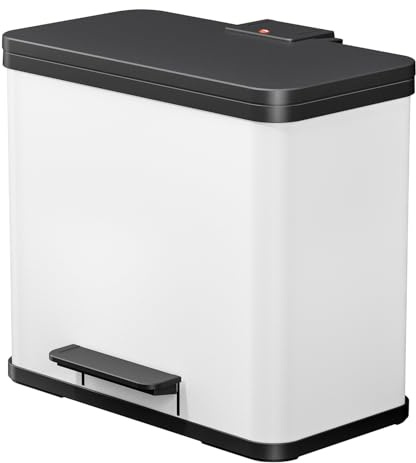 Hailo Öko trio Plus L Tret-Mülltrenner - freistehender 3 x 9 Liter Dreifachmülleimer aus Stahlblech - Mülltrennsystem mit soft close Deckel - 3-fach Abfalltrenner für die Küche - Weiß | Trio Plus L, Volumen 3 x 9 l, weiß