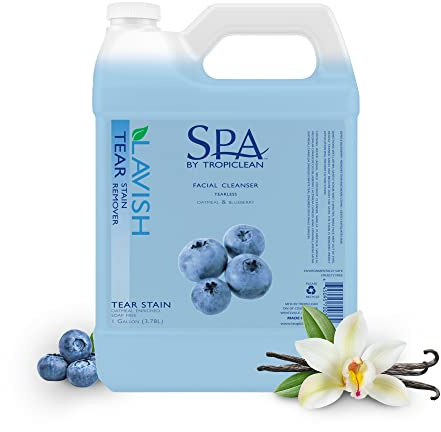 SPA de TropiClean Removedor de Manchas de Lágrimas para Mascotas - Limpia - Calma, Exfolia, Hidrata I Para Perros y Gatos I Seguro para el Medio Ambiente, Libre de Crueldad - Avena y Mora Azul, 3,78 L
