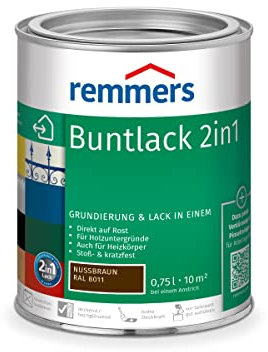 Remmers Buntlack 2in1 nussbraun (RAL 8011), 0,75 Liter, Buntlack für Holz, Eisen, Stahl, inkl. Grundierung und Rostschutz, innen und außen