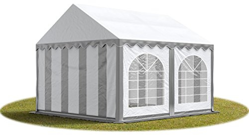 Festzelt Partyzelt 3x4 m schwerentflammbar Premium, hochwertige PVC Plane 750 N in grau-weiß 100% wasserdicht mit Bodenrahmen