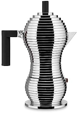 Alessi MDL02/6 B Cast Aluminium Espresso Coffee Maker with a Polyamide Handle & Knob, Aluminium, black, 6 Cups