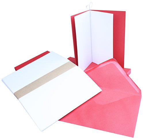 50x Falt-Karten Set in Rosenrot inklusive Brief-Umschläge DIN B6 - Faltkarte B6 - Einlegeblatt und silbernem Schmuckband