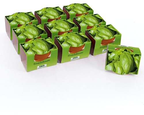 Bull & Bear Mini Pflanzset Basilikum Samen 10er Set, 10 Tontöpfchen mit Basilikumsamen, Pflanzsubstrat und Pflegeanleitung