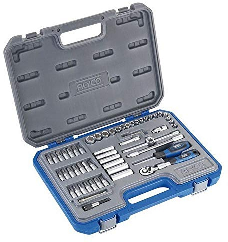 Alyco - Juego de Llaves de Vaso de 1/4'', con Carraca Extensible de 72 Dientes, con Diferentes Accesorios, 58 Piezas - 192187