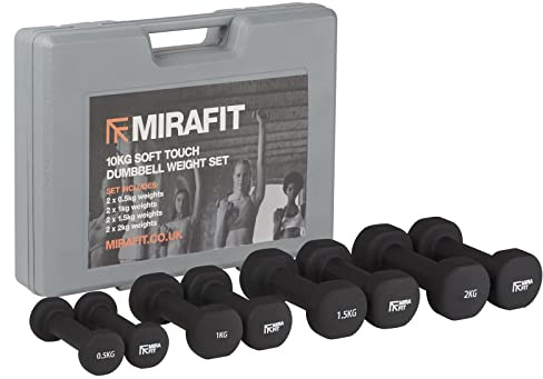Mirafit 10kg Dumbbell Weight Set with Carry Case - Black