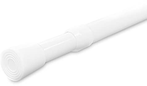 JJOnlineStore - Spring Extendable Telescopic Net Voile Tension Shower Curtain Valance Curtain Rail Loaded Pole Rod Bath Cupboard Window (85cm-150cm), White,50891