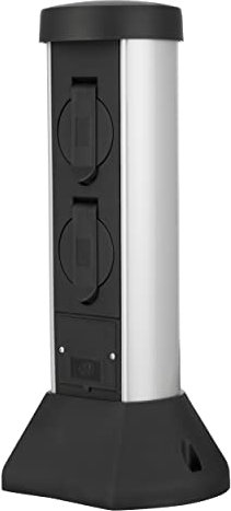 REV SilverCraft - Presa esterna da giardino, H36 cm, cavo 2 m, 3500 W, IP44, colore: Nero