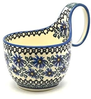 Polish Pottery Soup Bowl with Loop Handle - Pattern #976