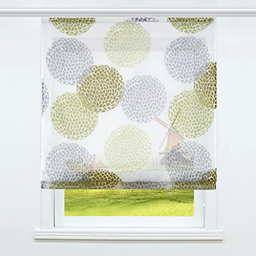 CORLIF Voile Raffrollo mit Klettband Bändchenrollo Transparent Vorhänge mit Kreis-Motiven Druck Design Modern Sand BxH 120x140 cm 1 Stück