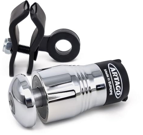Artago 562-I Bloccadisco Moto Alta Gamma + Regalo Supporto di Trasporto, Blocco a 4 Sfere in Acciaio, Cromato, Serratura Alta Sicurezza, Lucchetto Antifurto Pinza Blocca Disco Moto Ruota Scooter