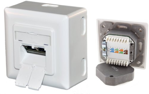 tsnetworks Aufputz CAT6A, Cat.6a Netzwerkdose 2xRJ45 Class A 10/100/1000/10000 MBit/s 500Mhz 10Gbit- Datendose alpinweiß