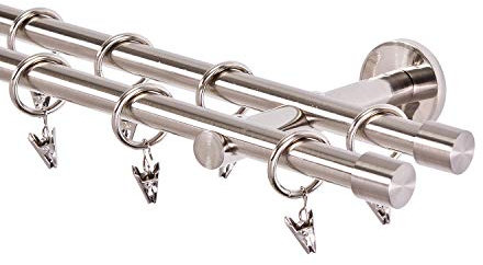 Gardinenstange 16mm 2-läufig Edelstahloptik ENDKAPPE 280 cm