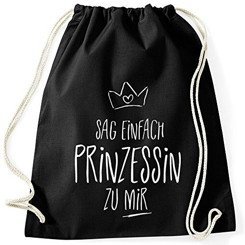 MoonWorks Turnbeutel, Sag einfach Prinzessin zu mir, Baumwoll Beutel Tasche mit Spruch, Gymsac Gymbag Schwarz unisize