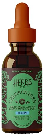 Herbs Etc. ChlorOxygen Chlorophyll Concentrate Alcohol Free Liquid Extract - Liquid Chlorophyll Drops - Detoxifying & Deodorizing - Skin, Gut & Energy Support - Gluten-Free - 1 fl oz (66 Servings)