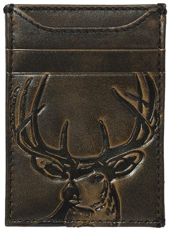 House of Jack Co. Deer Slim Money Clip Wallet for Men, Front Pocket Wallet with Strong Magnet, Full Grain Cowhide Card Holder Wallet, Black