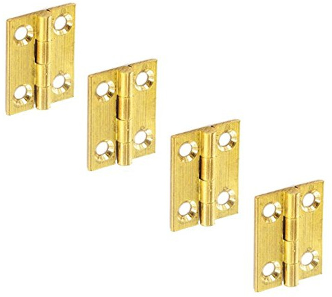 Centurion 2 Paar 25 mm massiv Messing Scharniere, Klassisch, gelb, unbehandelt, Türmontage, 16 Löcher, Inklusive Schrauben, 25 mm x 19 mm (Blattdesign offen), Packung mit 4 Scharniere