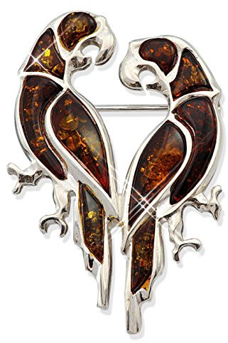 Brosche Papagei Ara Vogel Bernstein Amber Silber 925 Gewicht ca. 11 gr