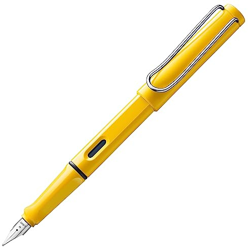 Lamy safari yellow Füller - Füllhalter mit ergonomischem Griff & polierter Stahlfeder in Strichbreite B - robuster ASA-Kunststoff - inkl. Tintenpatrone T 10 blau - Rechtshänder
