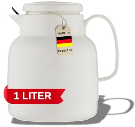 Helios Mondo Pichet isotherme en plastique avec passoire à thé, blanc, 14,2 x 13,6 x 19,3 cm