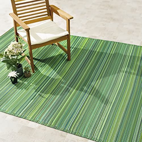 FAB HAB Outdoor-Teppich - Wasserdicht, lichtecht, knitterfrei - Recycling-Kunststoff - Gestreift - Große Terrasse, Terrasse, Sonnenzimmer, Camping, Wohnmobil - Cancun - Grün - 180 cm x 270 cm
