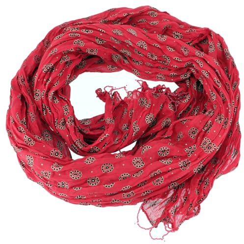 GURU SHOP indisk bomullsduk, lätt halsduk med gulddryck, män/kvinnor, rosa, bomull, storlek: en storlek, Röd / svart, one size