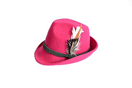 Edelnice Trachtenmode Trachtenhut aus 100% Wolle mit echter Feder, Farbe pink Gr. 56