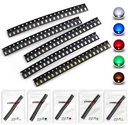 Chanzon (5 Colors x 20 pcs = 100 pcs) 1206 SMD LED Diode Lights Assorted Kit (Mini Chip 3.2mm x 1.6mm for PCB DC 20mA) Super Bright Lighting Bulb Lamps Electronics Components Light Emitting Diodes