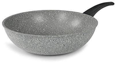 Flonal DUIWO3235 Dura Padella Wok a induzione, Ø 32 cm, Alluminio, Effetto Pietra