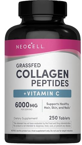 NeoCell Collagen Peptides | 250 Tablets | with Vitamin C | Grassfed Supplement | Hair, Skin, & Nails | for Women and Men