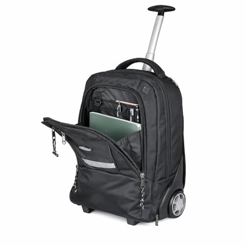 LIGHTPAK 46005 Laptop Trolley Rucksack MASTER mit verstaubaren Tragegurten, Businesstasche mit Teleskop-Handgriff, Aktentasche mit gepolstertem Laptopfach, Tasche, schwarz, ca. 48,5 x 38,5 x 18 cm
