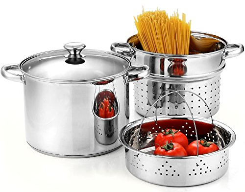 Cook N Home 8 Quart Stainless Steel Pasta Pot with Strainer Lid 3-in-1 Pots