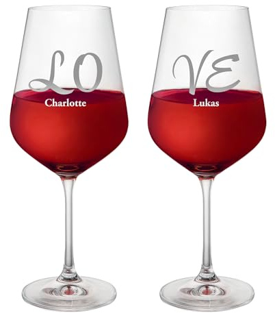 AMAVEL Lot de 2 Verres à Vin Personnalisés avec Prénoms, Gravure individuelle LOVE, Idée Cadeau pour couples, 500 ml