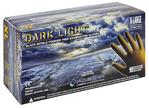 Adenna DLG678 Dark Light 9 mil Nitrile Powder Free Exam Gloves (Black, X-Large) Box of 90