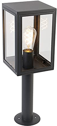 Qazqa - Landhaus I Vintage Außenlampenmast grau 50 cm IP44 - Sutton I Außenbeleuchtung - Edelstahl Würfel I Quadratisch - LED geeignet E27