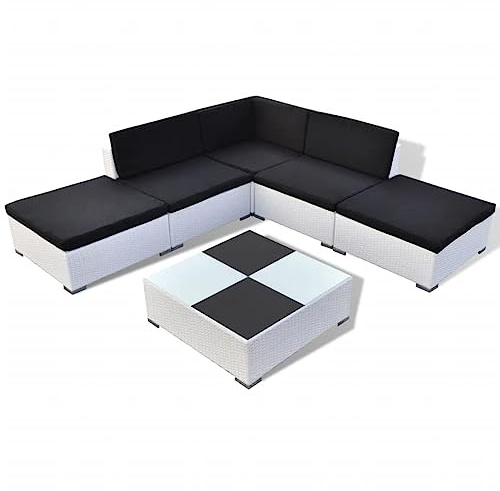 vidaXL 6-TLG. Garten-Lounge-Set mit Auflagen Poly Rattan Weiß