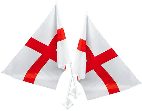 Toyland® Pack of 2 - England Car Flag - 18 x 11 - Red and White - Polyester - Euro's and World Cup- English Party Decorations