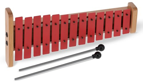 GEWA Glockenspiel (13 Platten, Tonumfang c''-a''') mit Tasche und Schlägelhalter rot - G13