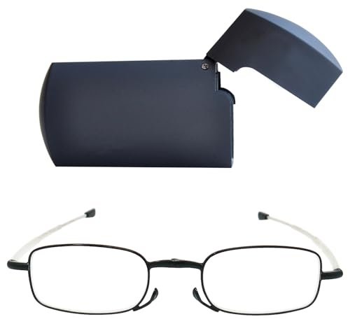 Mini Brille Kompakte faltbare Lesebrille Metall mit Flip-Top-Etui | Nur 14 g, faltbares Design, Teleskop-Bügel und Flip-Top-Etui für Tasche, Reise und Alltag.