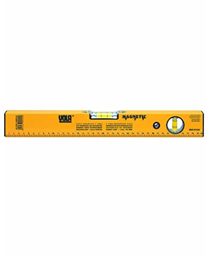 Livella A Due Bolle 'Vola' A Base Magnetica. Corpo In Profilato D'Alluminio Verniciato Di Colore Giallo. Fiala Centrale Regolabile Con Viti. Precisione 0,5 Mm Per 1 Metro.