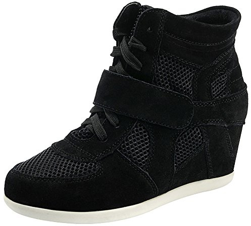 rismart Mujer Zapatos Formal Oculto Tacón Cuña Gamuza Tela Zapatillas (Negro,EU37)
